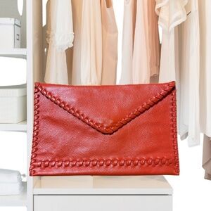 LAGGO Stitched Polka Orange Pebble Leather Envelope Clutch NWOT